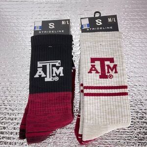 2 Pair Texas A&M Aggies Socks Strideline Crew Knit University NCAA Athletic Wear
